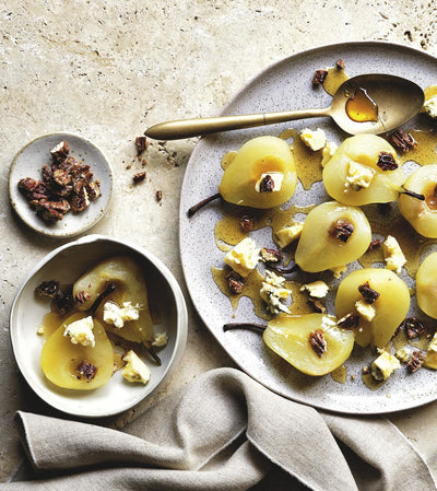 Poached Pears with Milawa Blue, Candied Pecans and Bush Honey